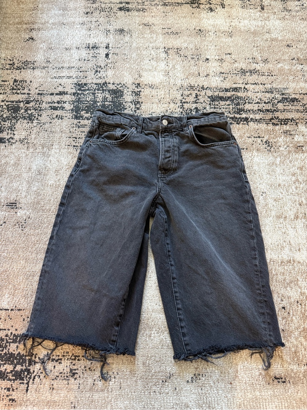 We The Free black denim capri shorts with frayed trim
